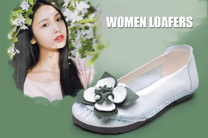 Vintage Flower Moccasins Woman Genuine Leather Ballet Flats Ladies Hollow Slip Ons Women's Luxury Loafer Purple Walking Shoes 42