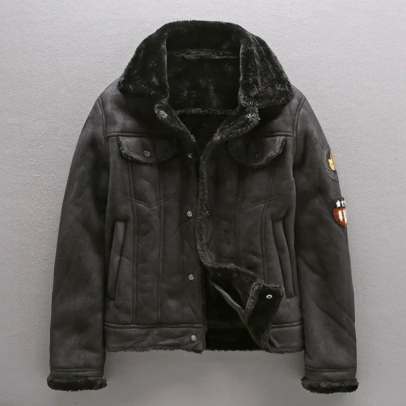 Men's Winter Thick Warm Military Bomber Pu Jacket Tactical Faux Leather Jackets Outwear Fleece Coats Fur Inner Windbreaker