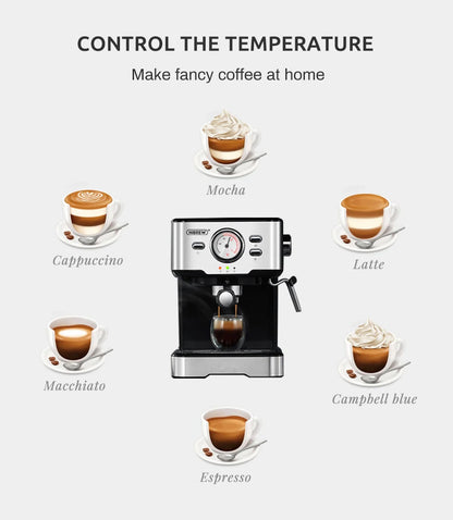 HiBREW Coffee Machine Cafetera 20 Bar Espresso Inox Semi Automatic Expresso Cappuccino Hot Water Steam Temperature Display H5