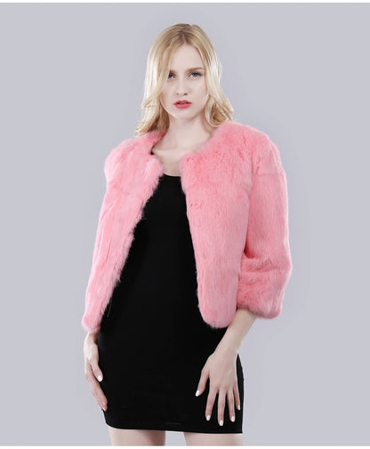 Hot Sale Girl Real Rabbit Fur Coat Women Real Rabbit Fur Jacket Genuine Real Rabbit Fur Outerwear Casual Short Real Fur Coats