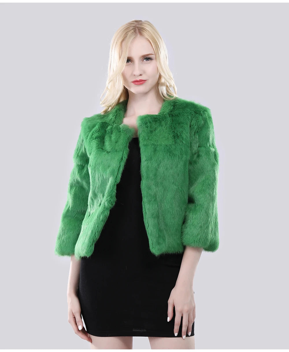 Hot Sale Girl Real Rabbit Fur Coat Women Real Rabbit Fur Jacket Genuine Real Rabbit Fur Outerwear Casual Short Real Fur Coats