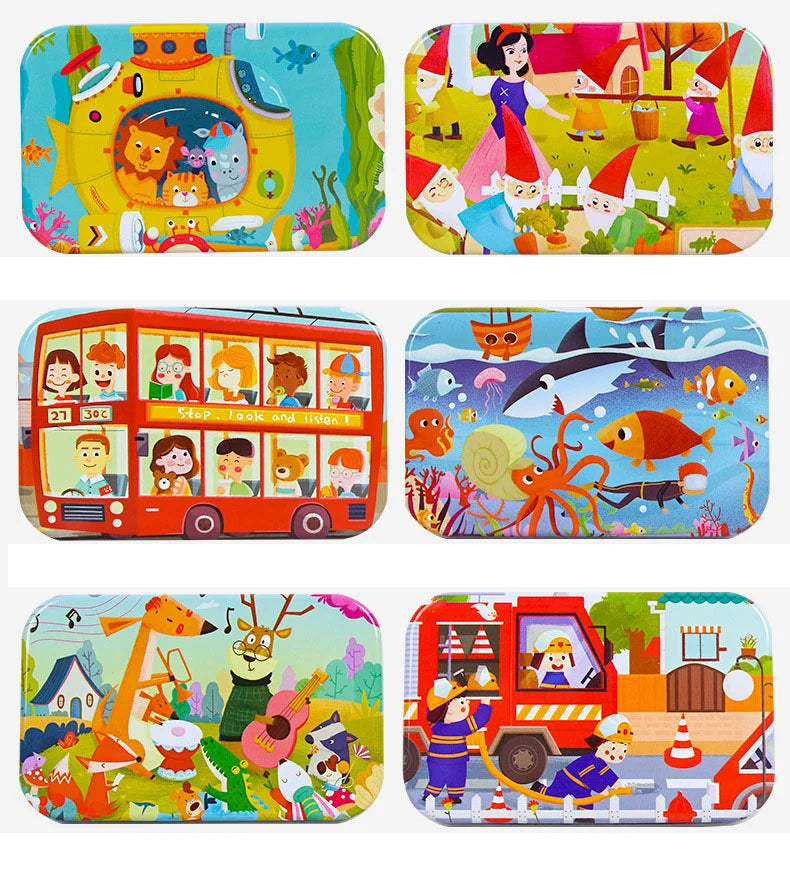 Hot New 60 Pieces Wooden Puzzle Toys for Children Cartoon Vehicle Animal Wood Jigsaw Baby Learning Educational Toy Kids Gift