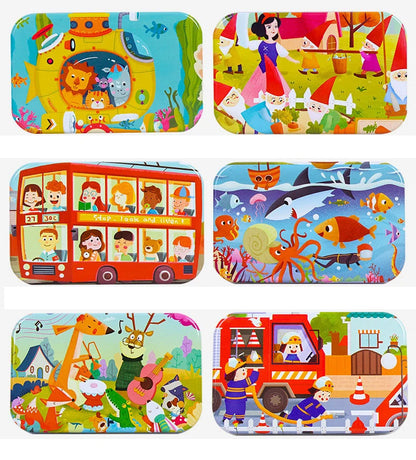 Hot New 60 Pieces Wooden Puzzle Toys for Children Cartoon Vehicle Animal Wood Jigsaw Baby Learning Educational Toy Kids Gift