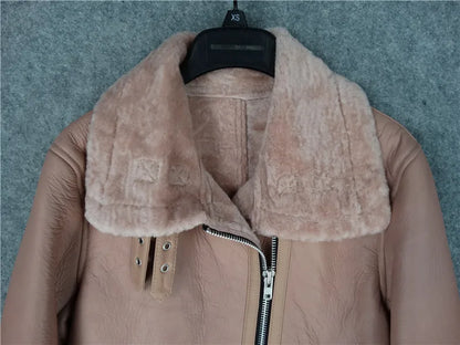 CC SHop Best.Guarantee Genuine leather jacket with fur.Winter warm women 100% shearling coat.Street sheepskin with wool jackets