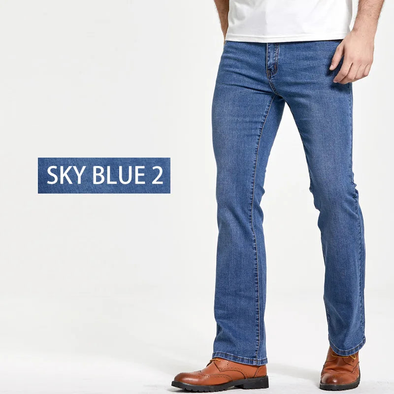 LGRG Mens Boot Cut Jeans Slightly Flared Slim Fit Blue Black Trousers Designer Classic Male Stretch Denim Pants