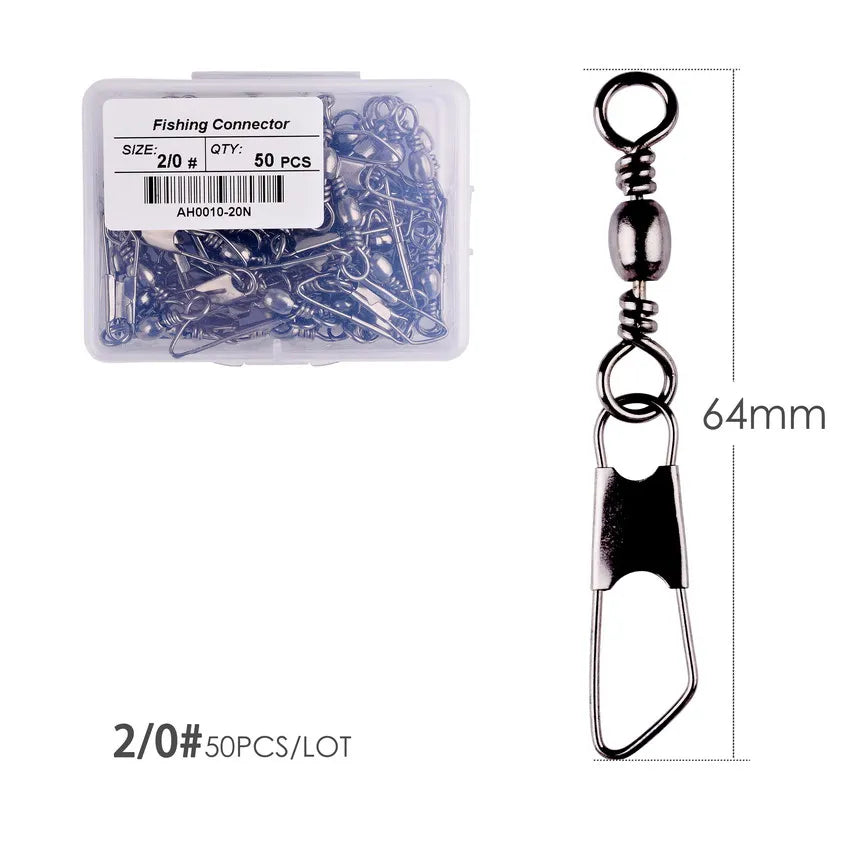 50Pcs/ Box Brass Barrel Fishing Swivel Solid Rings Fishing Pin Line Connector Fishhook with Interlock Snap Swivels Tackle Tool