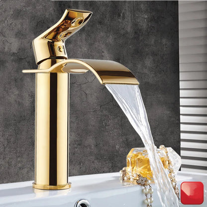 Basin Faucet Gold and White Waterfall Faucet Brass Bathroom Faucet Bathroom Basin Faucet Mixer Tap Hot and Cold Sink Faucet