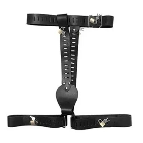 Women Lockable Chastity Panties Belt PU Leather Thong Pants Lock BDSM Restraint Thigh Cuffs Sex Lingerie Briefs Female Underwear