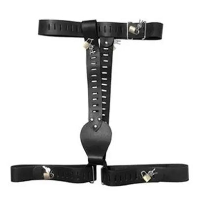 Women Lockable Chastity Panties Belt PU Leather Thong Pants Lock BDSM Restraint Thigh Cuffs Sex Lingerie Briefs Female Underwear