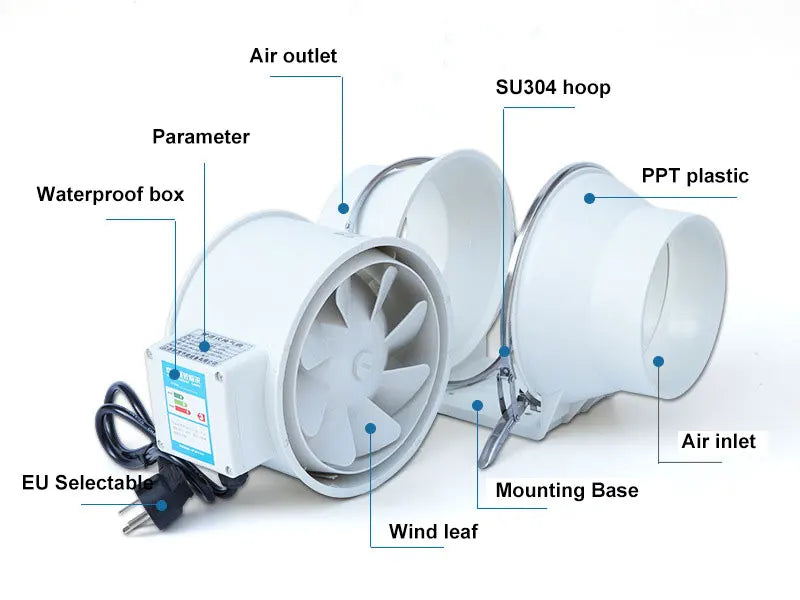 6 inch 220V Exhaust Fans Home Inline Pipe Duct Fan Extractor Ventilation Kitchen Toilet  Air Clean Ventilator Diagonal Flow Fan