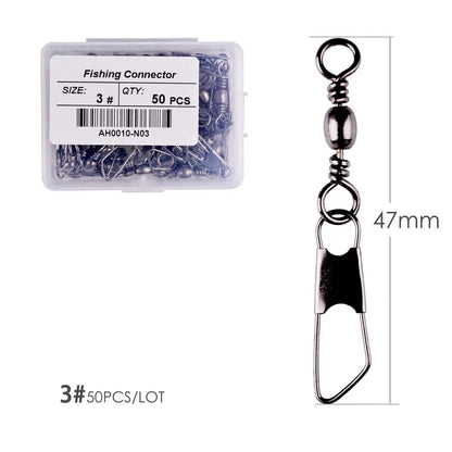 50Pcs/ Box Brass Barrel Fishing Swivel Solid Rings Fishing Pin Line Connector Fishhook with Interlock Snap Swivels Tackle Tool