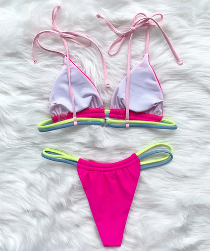 Sexy Mini Micro Thong Neon Bikini Women Brazilian Swimwear Female Swimsuit Two-pieces Bikini set High Cut Bathing Suit Swim Lady