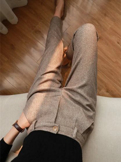 Woolen Pants Women's Harem Pencil Pants 2023 Autumn Winter High Waisted Casual Suit Pants Office Lady Women Trousers