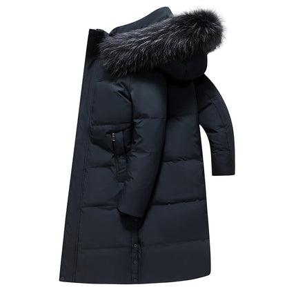 2022 New Men Thickened Down Jacket -30 Winter Warm Down Coat Jacket Men Fashion Long White Duck Hooded Down Parkas Plus Size 4XL