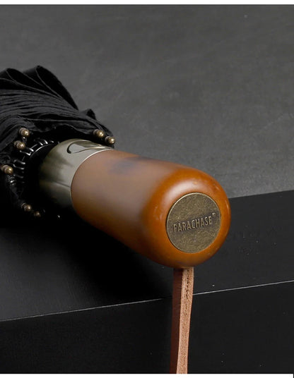 PARACHASE Big Umbrella Men Business Style 115cm Automatic Umbrella Rain Double Layer 10K Windproof Large Golf Umbrellas Wooden