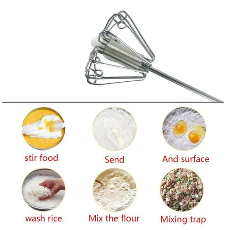Semi-Automatic Egg Beater Steel Egg Whisk Manual Hand Mixer Self Turning Egg Stirrer Kitchen Accessories Egg Tools 304 Stainless
