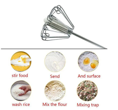 Semi-Automatic Egg Beater Steel Egg Whisk Manual Hand Mixer Self Turning Egg Stirrer Kitchen Accessories Egg Tools 304 Stainless