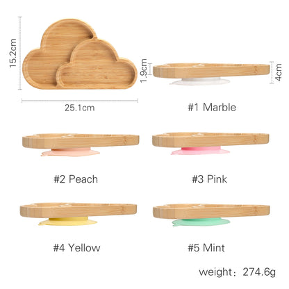 Wooden Baby Feeding Bowl Cartoon Elephant Clouds Bamboo Kids Feeding Dinnerware With Silicone Suction Cup Anti-hot Tableware