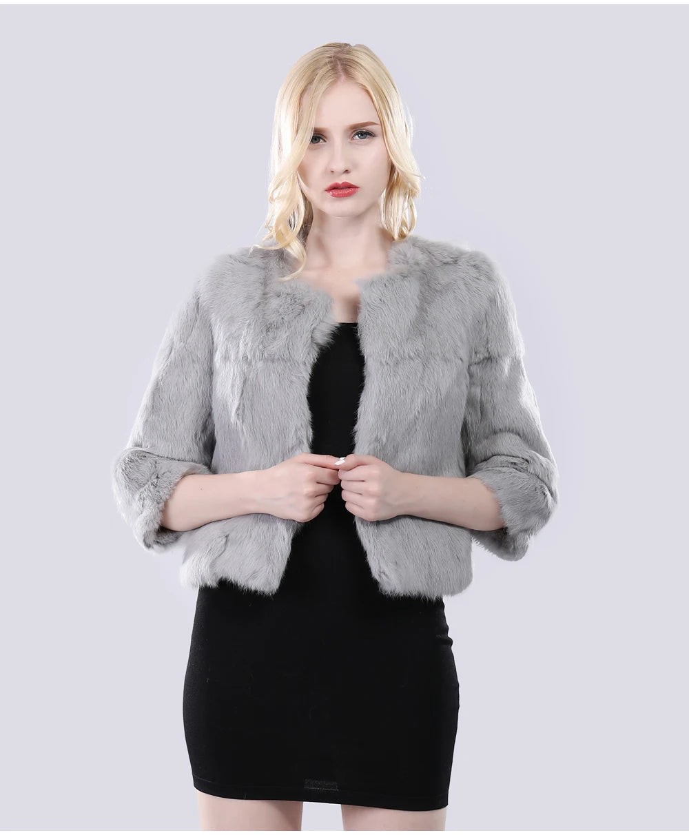 Hot Sale Girl Real Rabbit Fur Coat Women Real Rabbit Fur Jacket Genuine Real Rabbit Fur Outerwear Casual Short Real Fur Coats