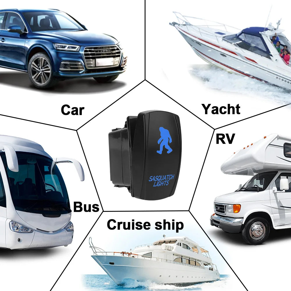 1pc 5 Pin Marine Switch SPST Carling Switch Car Boat Truck Rocker Switch 12V 24V ON-OFF Blue LED Waterpoof
