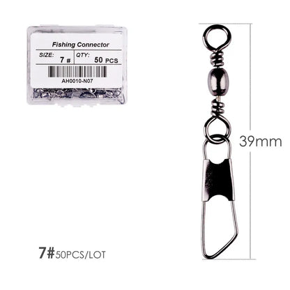 50Pcs/ Box Brass Barrel Fishing Swivel Solid Rings Fishing Pin Line Connector Fishhook with Interlock Snap Swivels Tackle Tool