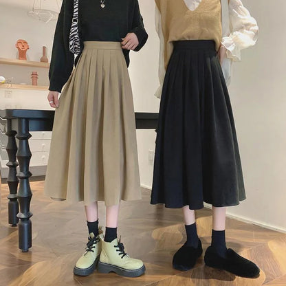 Lucyever Vintage Brown High Waist Pleated Skirt Women Korean Fashion College Style Long Skirt Ladies Autumn Casual A line Skirts