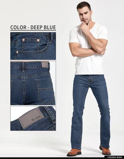 LGRG Mens Boot Cut Jeans Slightly Flared Slim Fit Blue Black Trousers Designer Classic Male Stretch Denim Pants