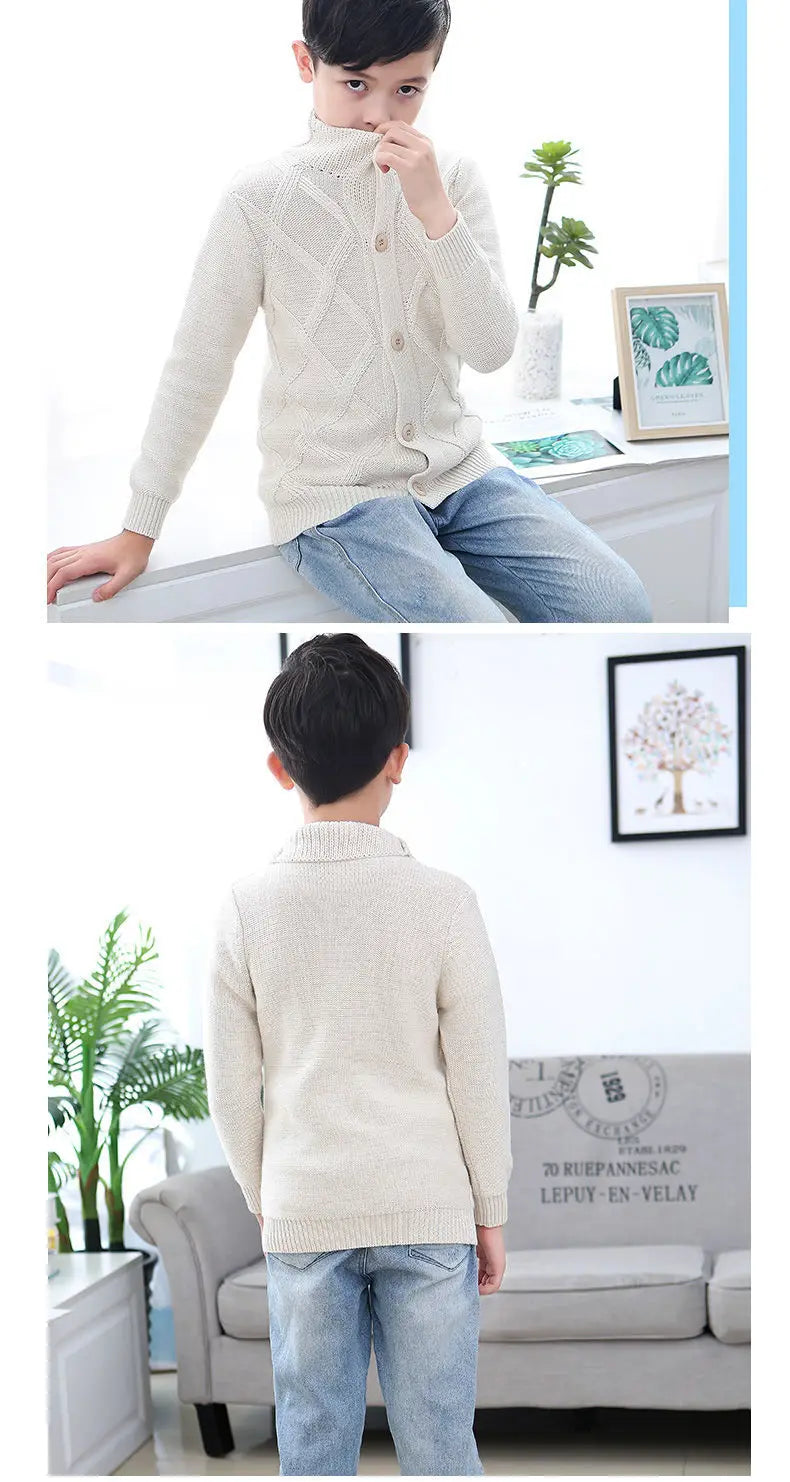 Winter Boys Sweater Kid Thick Knitted Bottoming Turtleneck Shirts Solid High Collar Cardigan High Quality Children Sweater