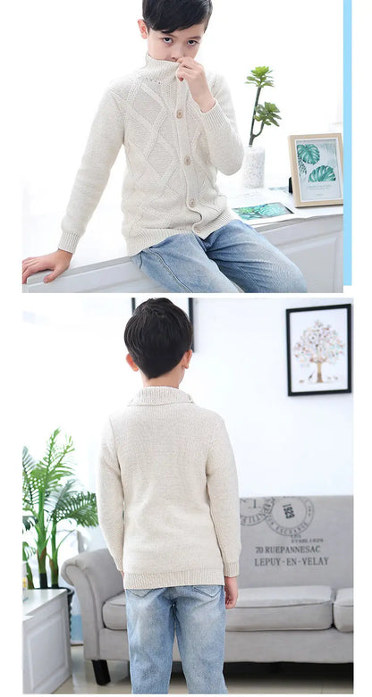 Winter Boys Sweater Kid Thick Knitted Bottoming Turtleneck Shirts Solid High Collar Cardigan High Quality Children Sweater