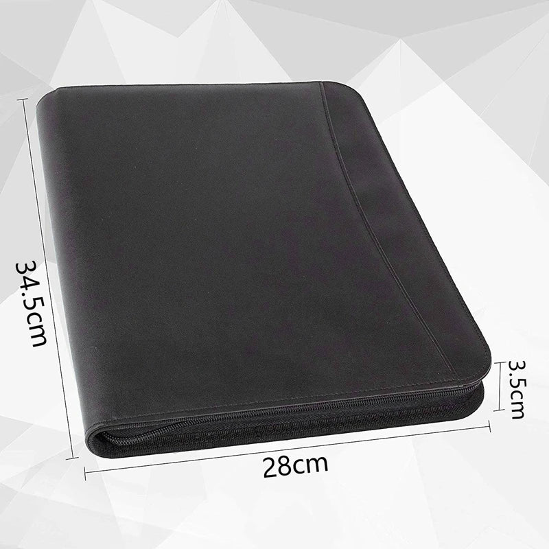 AAY-Vegan Leather Folder Zippered Closure Portfolio for Business IPad/Table and Card Interview Resume Binder