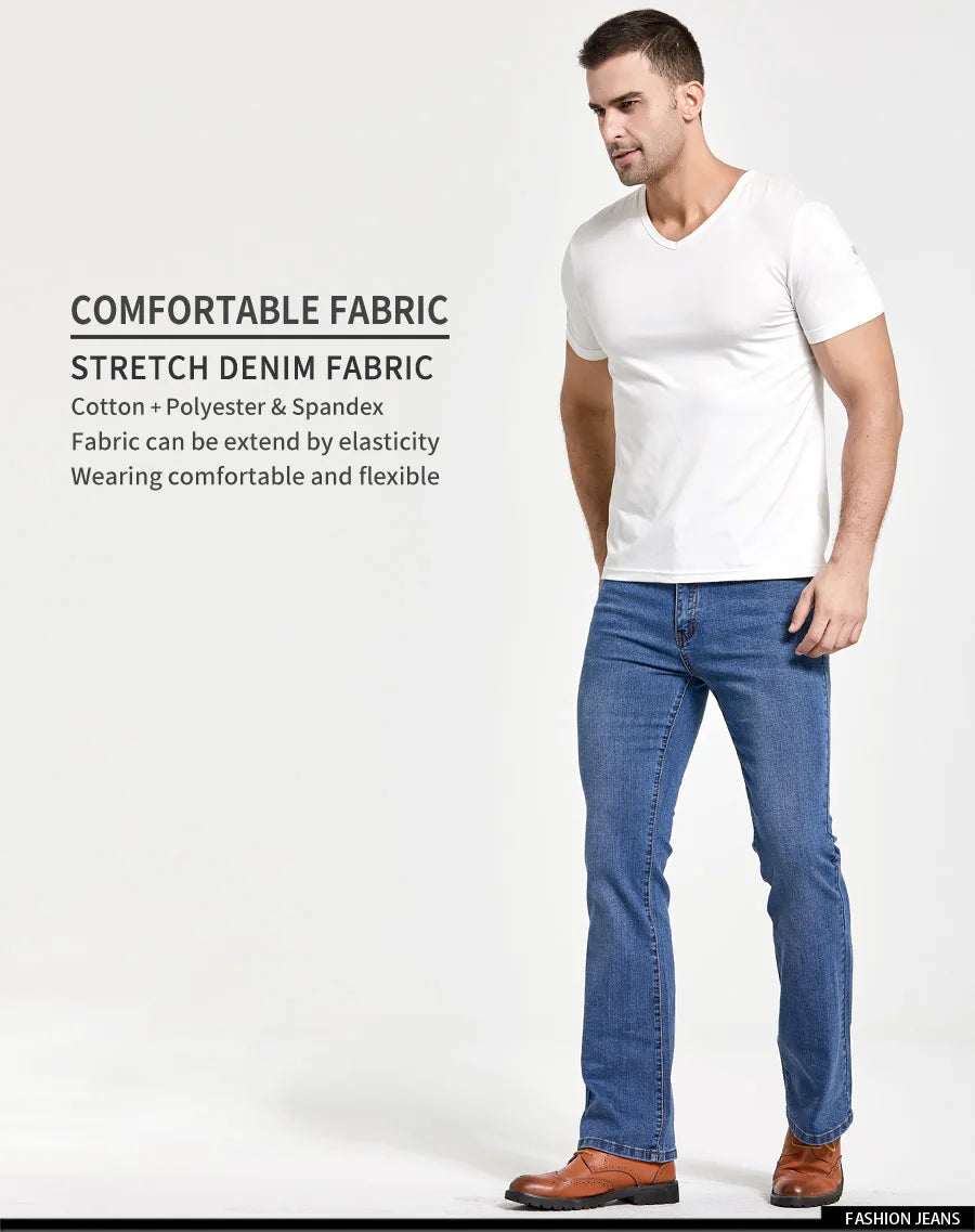 LGRG Mens Boot Cut Jeans Slightly Flared Slim Fit Blue Black Trousers Designer Classic Male Stretch Denim Pants