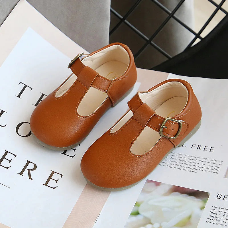 Spring Autumn Kids Shoes T Strap Leather Shoes For Girls Boys Non-slip Toddlers Mary Janes Baby Children Buckle Strap Flats