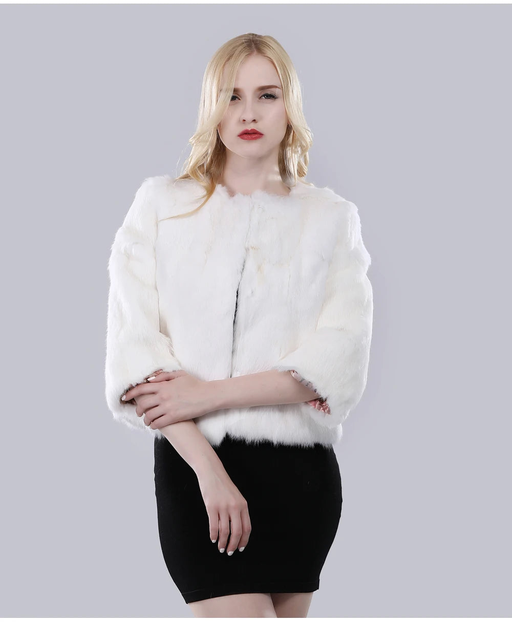 Hot Sale Girl Real Rabbit Fur Coat Women Real Rabbit Fur Jacket Genuine Real Rabbit Fur Outerwear Casual Short Real Fur Coats