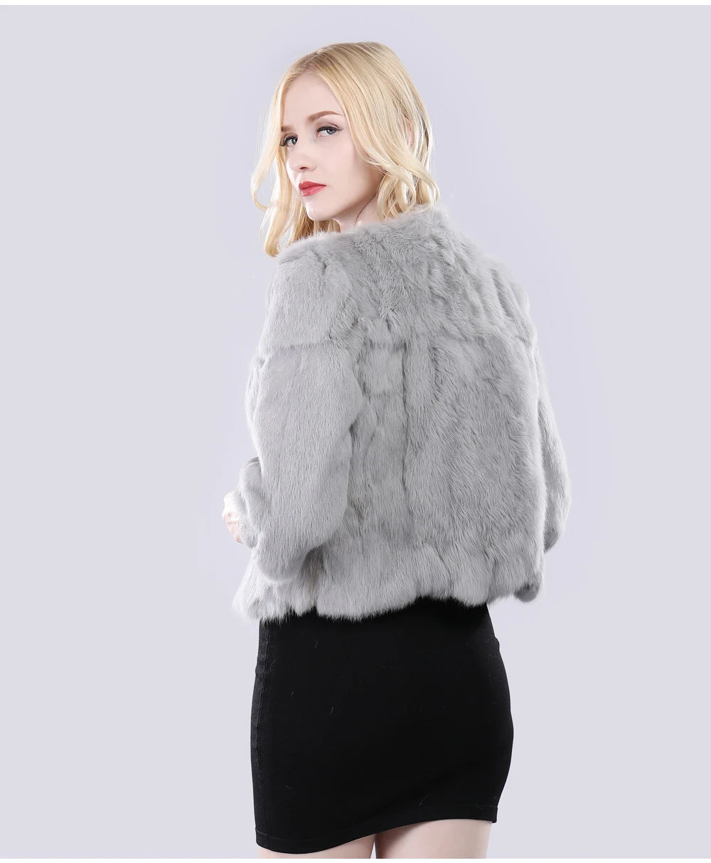 Hot Sale Girl Real Rabbit Fur Coat Women Real Rabbit Fur Jacket Genuine Real Rabbit Fur Outerwear Casual Short Real Fur Coats