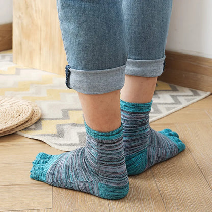 1/5 Pairs Colorful 5 Finger Socks Business Man Cotton Striped Young Casual Sweat-Absorbing Happy Party Dress Toe Short Socks