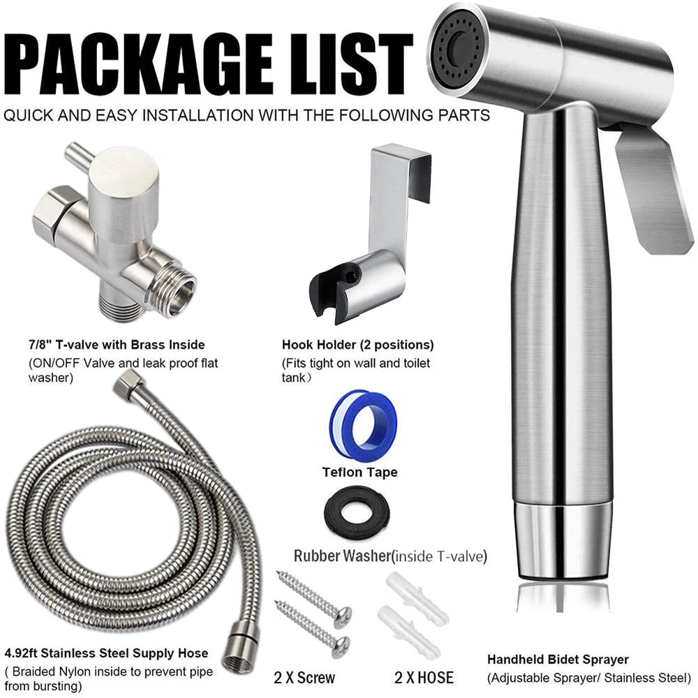 Handheld Toilet Bidet Sprayer Set Kit Stainless Steel Hand Bidet faucet for Bathroom Hand Sprayer Shower Head Self Cleaning