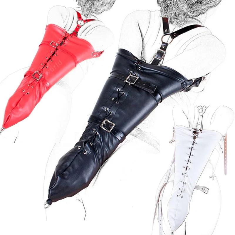 SM Sexy Restraint Arm Binder Behind Back Straight Jacket Leather Armbinder Slave Lockable Bondage Shoulder Straps Club Role play
