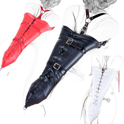 SM Sexy Restraint Arm Binder Behind Back Straight Jacket Leather Armbinder Slave Lockable Bondage Shoulder Straps Club Role play