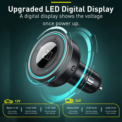 Baseus Car FM Transmitter 5.0 Bluetooth Car Charger Music Adapter 3.4A Dual USB MP3 Player Radio Handsfree Audio FM Modulato