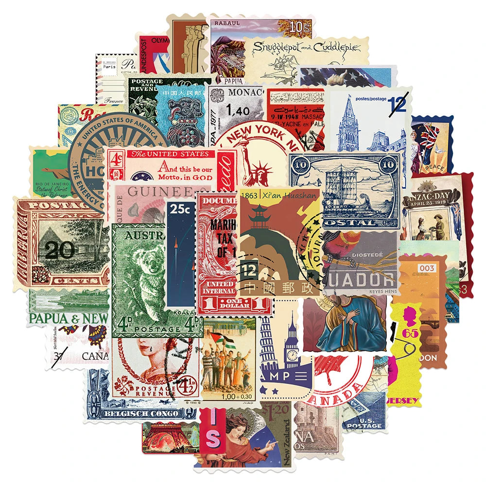10/30/50pcs Vintage Retro Travel Stamp Stickers Scrapbook Phone Laptop Guitar Stationery DIY Waterproof Sticker Decals Kids Toy