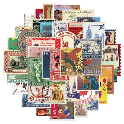 10/30/50pcs Vintage Retro Travel Stamp Stickers Scrapbook Phone Laptop Guitar Stationery DIY Waterproof Sticker Decals Kids Toy