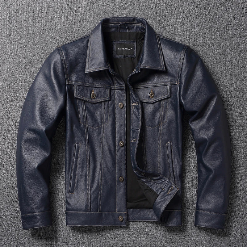 CC Shop Top.Y2K new classic casual slim fit genuine leather coat.quality fashion cowhide jacket.Young popular 557 style Denim