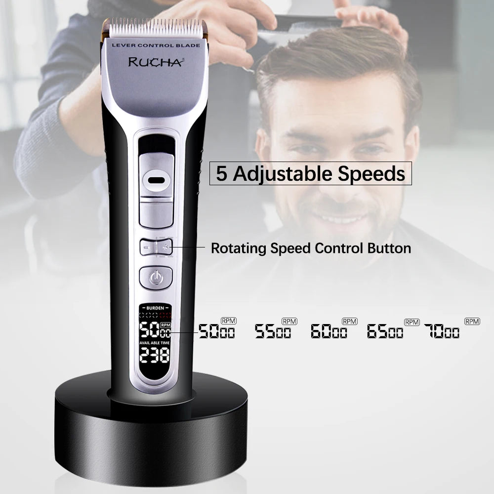 Professional Hair Clipper Titanium Ceramic Blade Hair Trimmer LCD Display Strong Power Salon Barber Hair Cutting Machine For Men