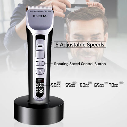 Professional Hair Clipper Titanium Ceramic Blade Hair Trimmer LCD Display Strong Power Salon Barber Hair Cutting Machine For Men