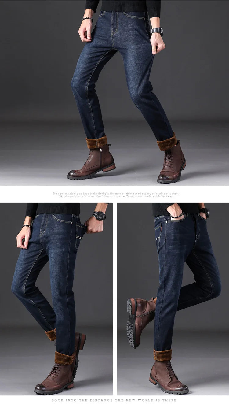 2023 New Men Activities Warm Jeans High Quality Famous Brand Autumn Winter Jeans warm flocking warm soft men jeans