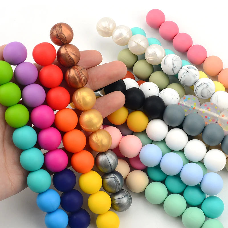 LOFCA 40pcs 12mm Silicone Beads Teething Chew Beads Food Grade Teether Necklace BPA Free Diy Jewelry Baby Teether Toy Pacifier