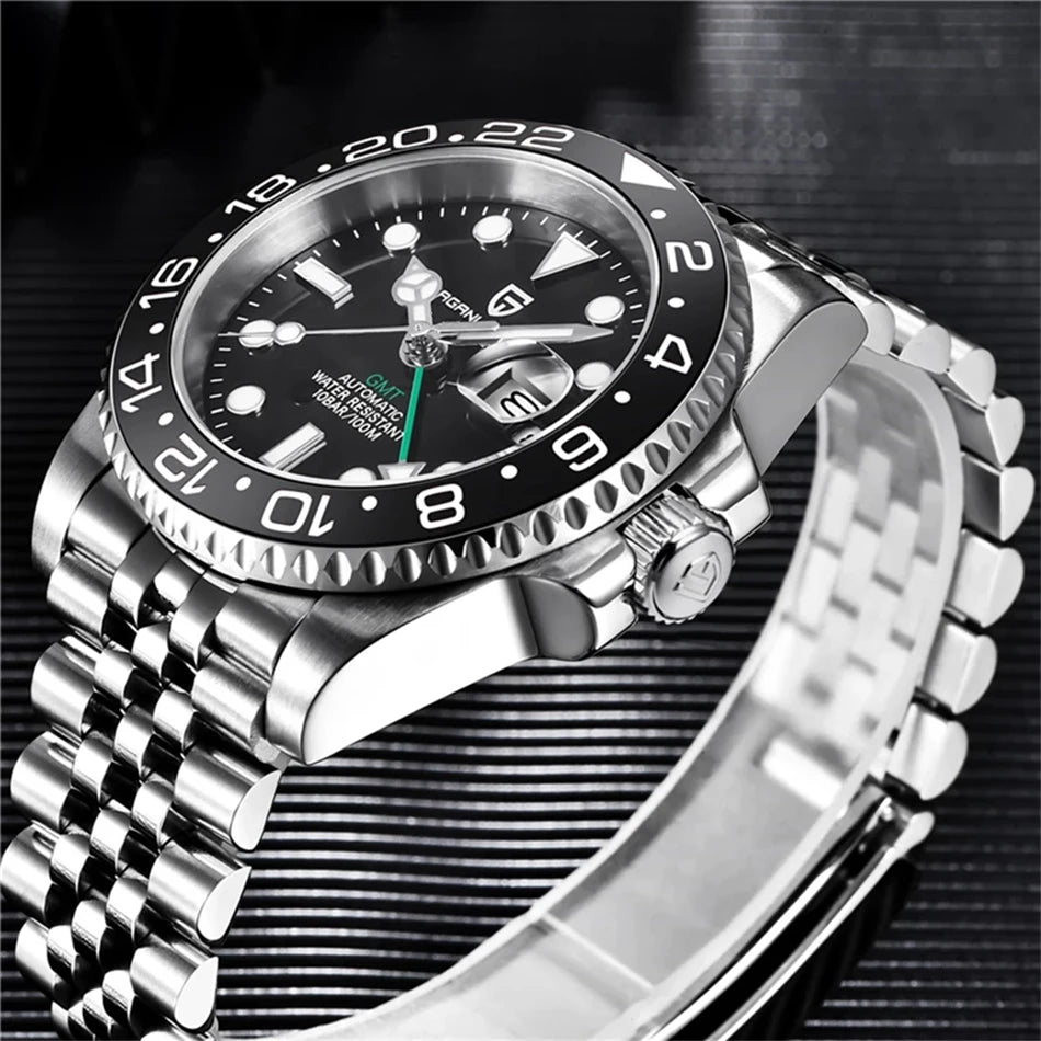 PAGANI DESIGN 2026 40MM Luxury Men GMT Automatic Machinery Watch Ceramic Bezel Jubilee Strap Sapphire Waterproof Watches for men