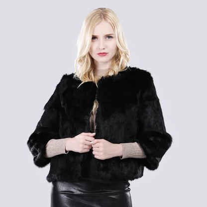Hot Sale Girl Real Rabbit Fur Coat Women Real Rabbit Fur Jacket Genuine Real Rabbit Fur Outerwear Casual Short Real Fur Coats