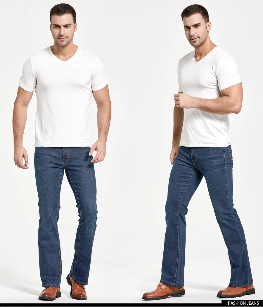 LGRG Mens Boot Cut Jeans Slightly Flared Slim Fit Blue Black Trousers Designer Classic Male Stretch Denim Pants