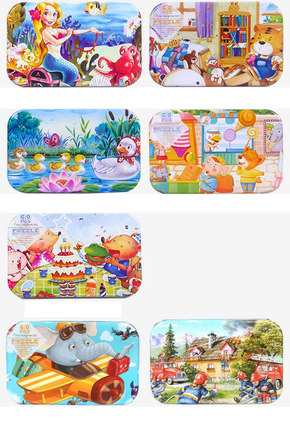 Hot New 60 Pieces Wooden Puzzle Toys for Children Cartoon Vehicle Animal Wood Jigsaw Baby Learning Educational Toy Kids Gift